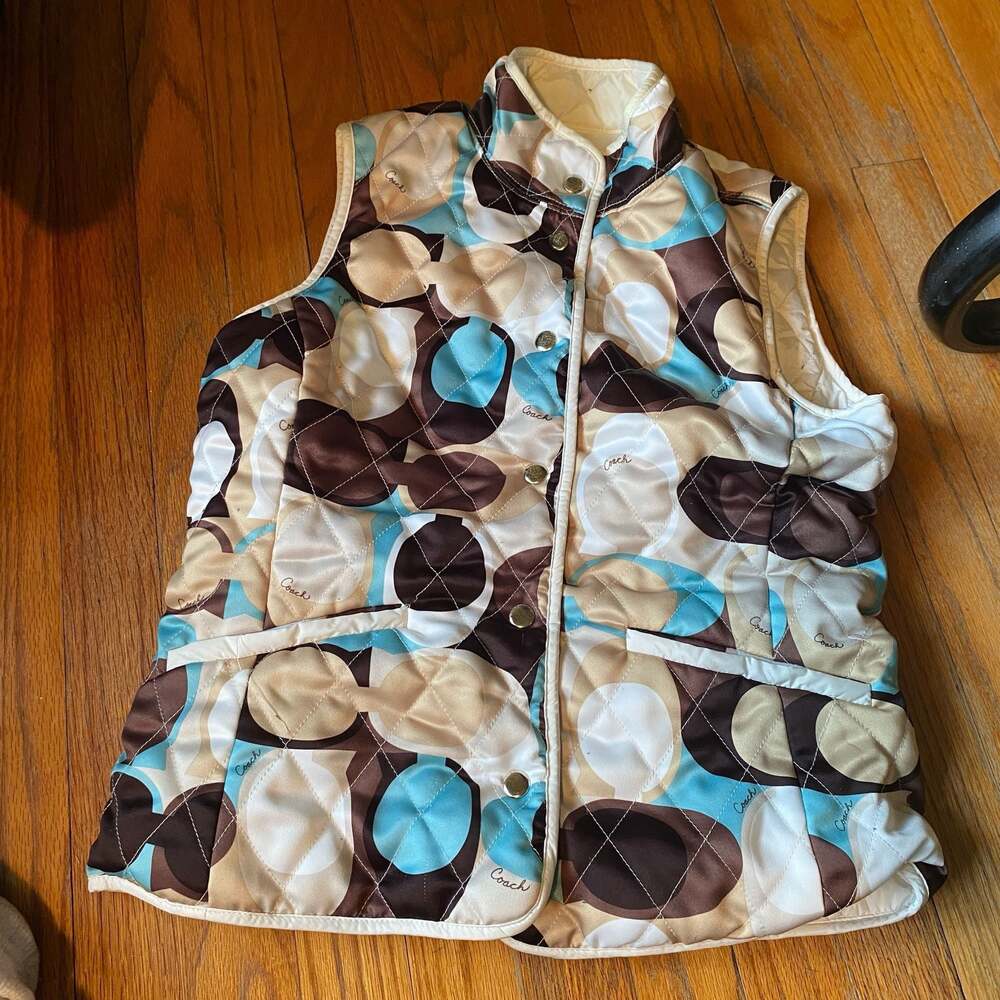 Coach Signature Quilted Reversible Vest Brown Blue
